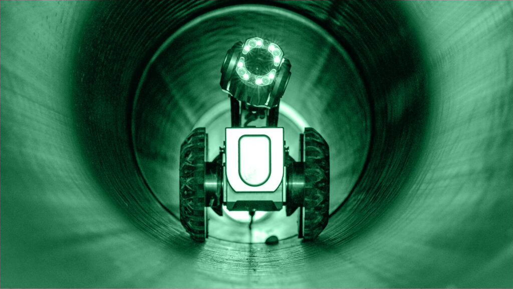 Robotic CCTV pipe inspection camera inside sanitary sewer line in Dallas–Fort Worth